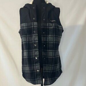 Columbia Benton Springs Black Plaid Hooded Vest Size Large